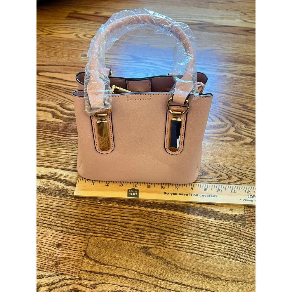 La Terre Satchel Crossbody Bag Womens Small Pink New Vegan Leather Gold Hardware